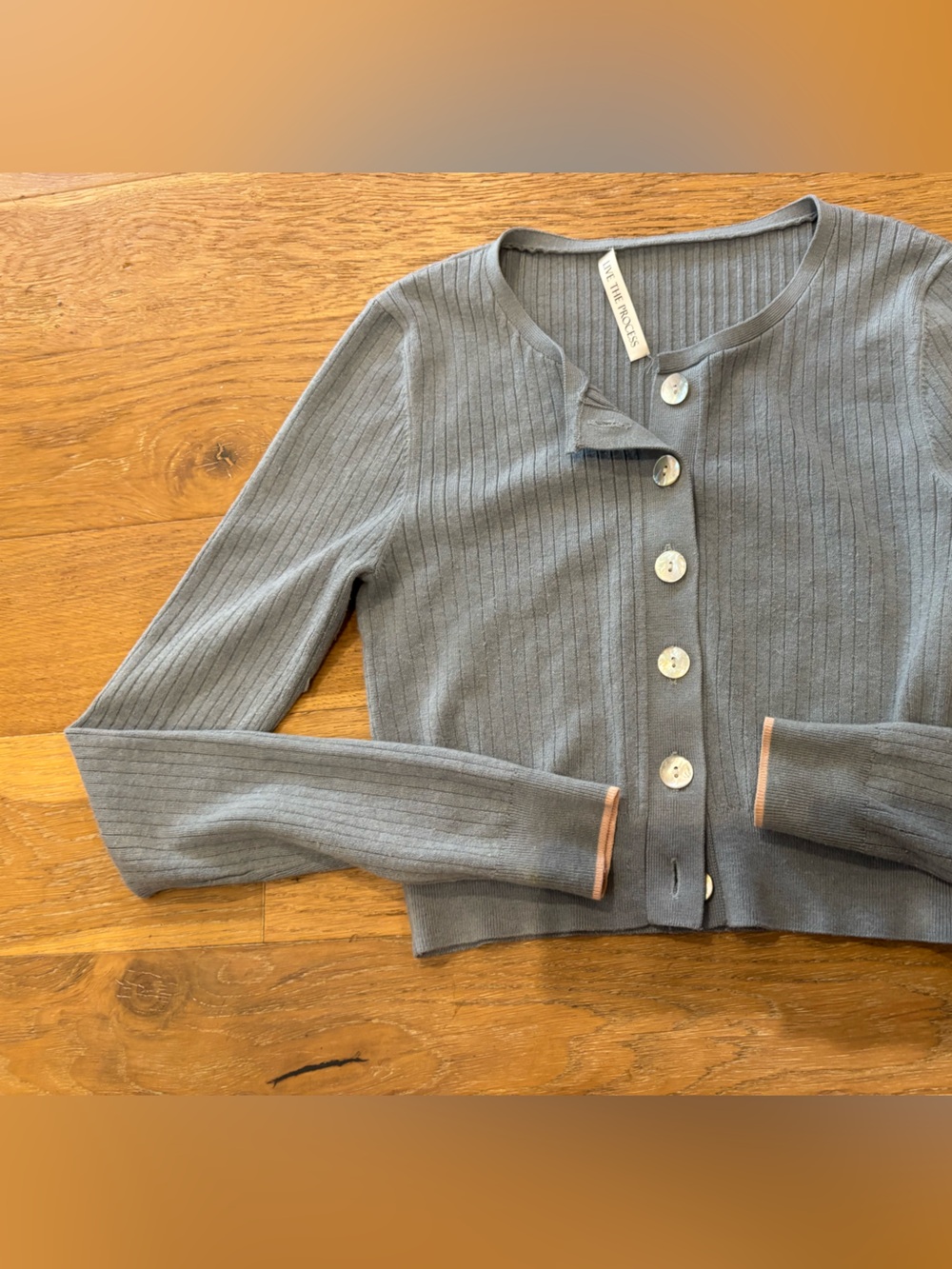Pale blue Ribbed Button-Front Sweater